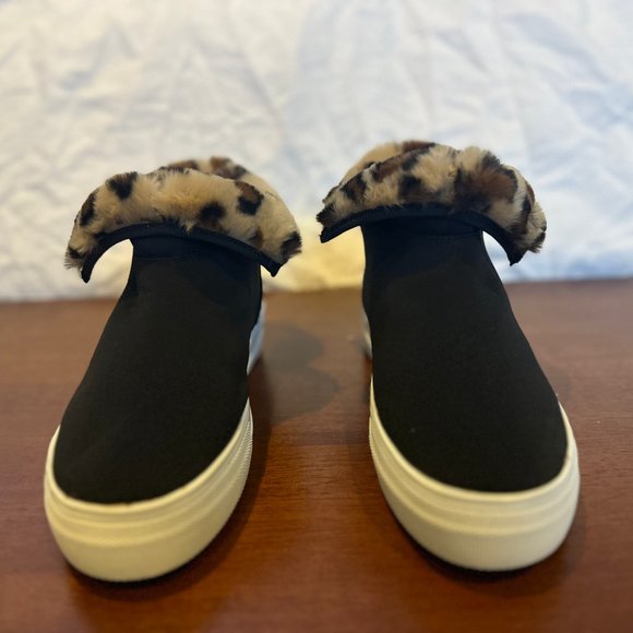 (Never Used) Black Platform Booties with Leopard Print Faux Fur Lining - Picture 2 of 10